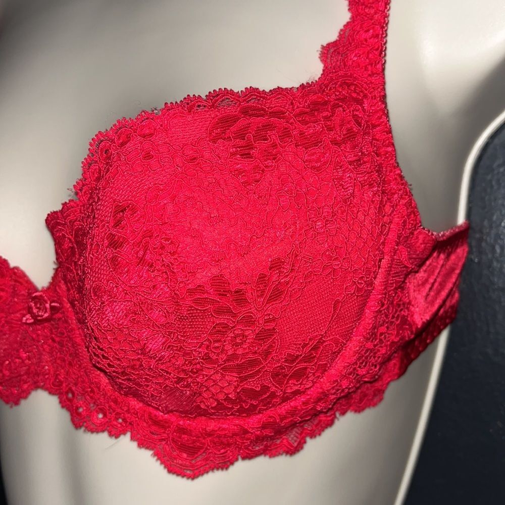 Victoria’s Secret romantic, sexy, feminine red lacy bra. 34B.